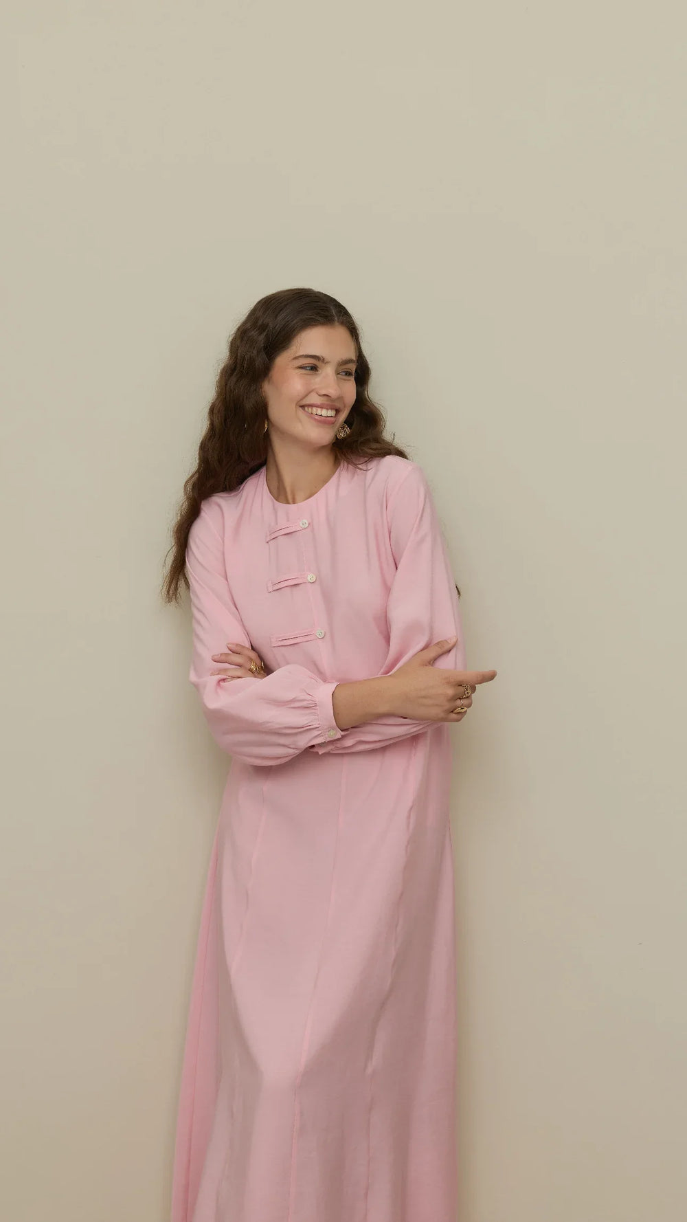 Brit Detaylı Modal Elbise Pembe