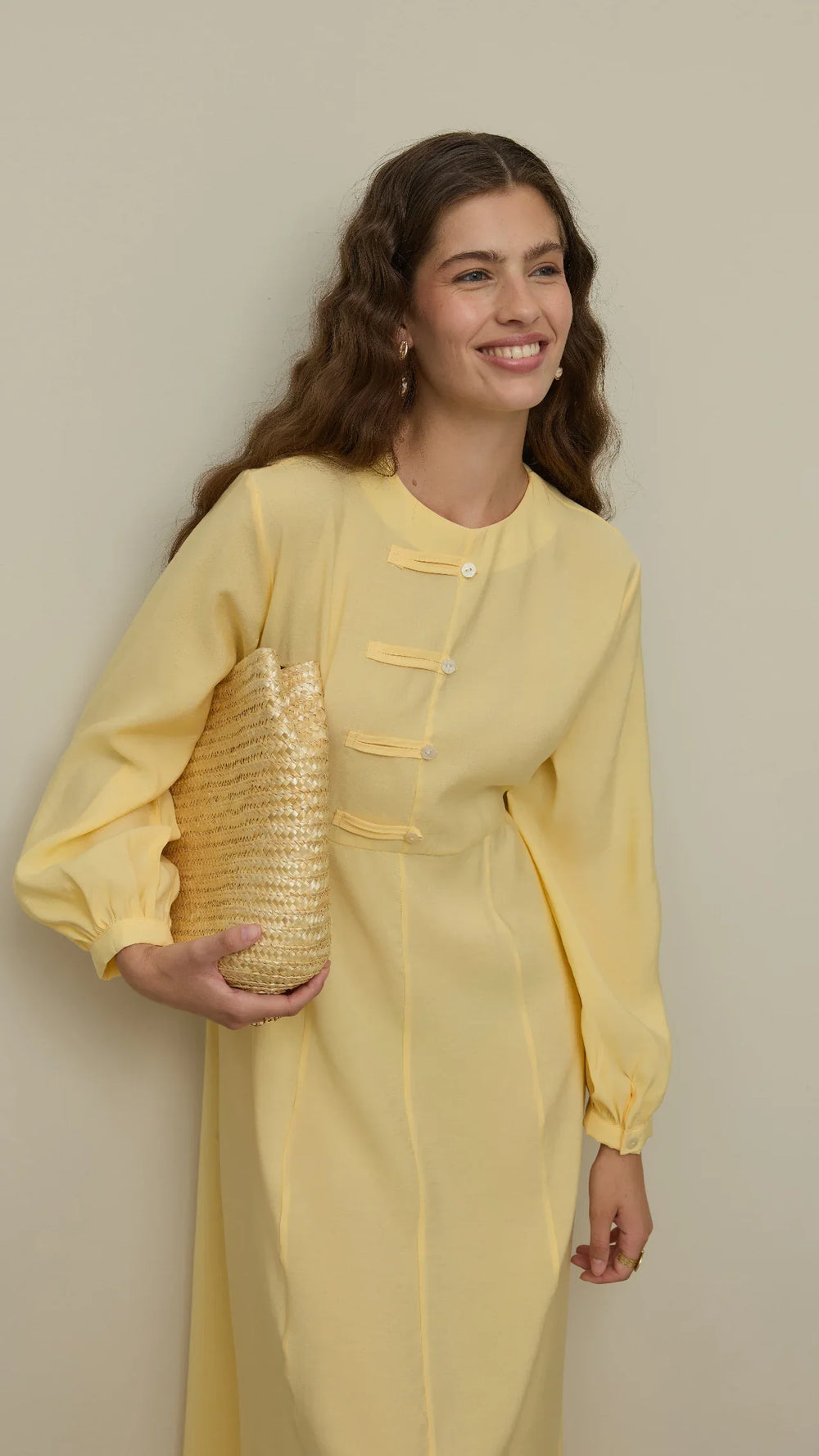 Modal Dress with Brit Detail, Yellow
