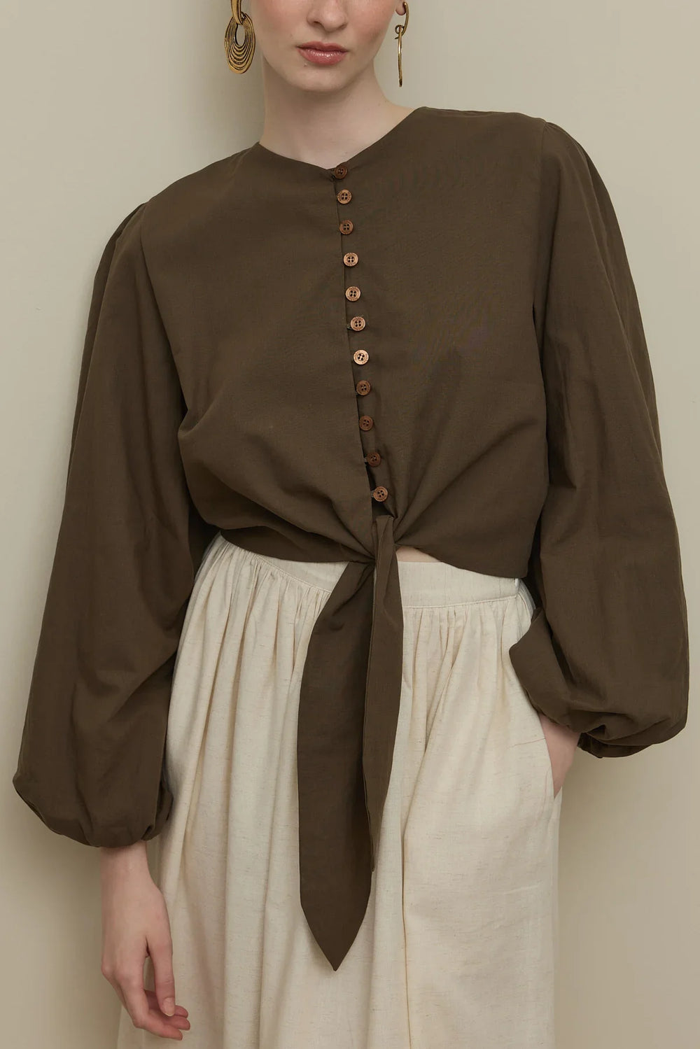 Brit Button-Up Khaki Top