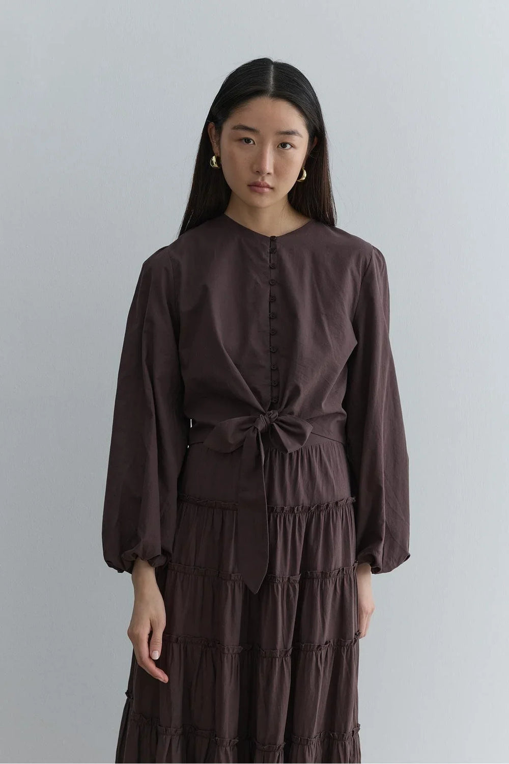 Brit Button-down Top Brown