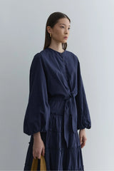 British Button-down Top Navy Blue