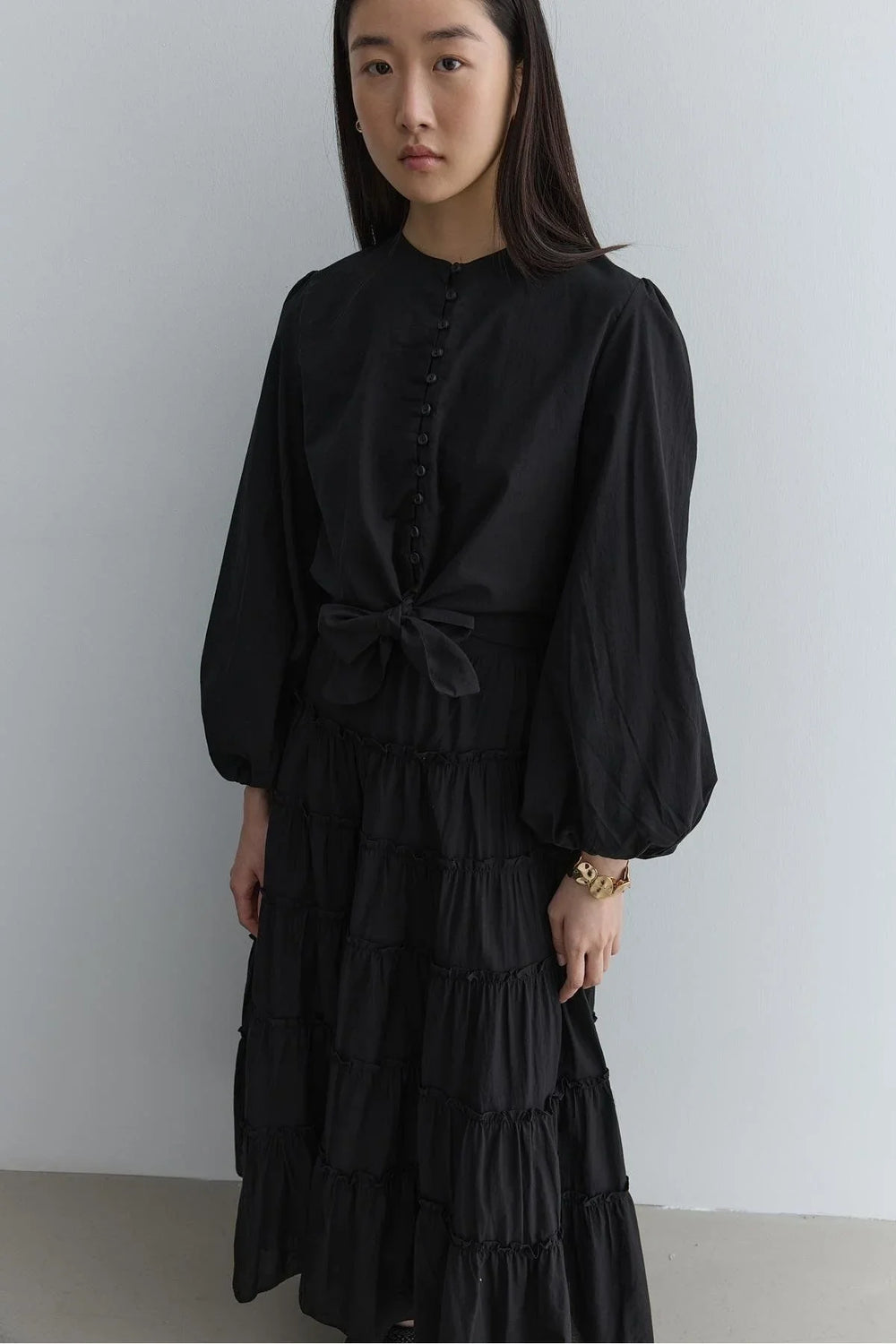 Brit Button-down Top Black