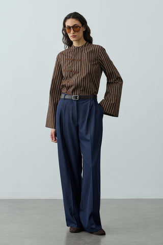 Britli Çizgili Gömlek Kahverengi