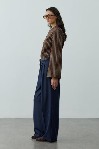 Britli Çizgili Gömlek Kahverengi