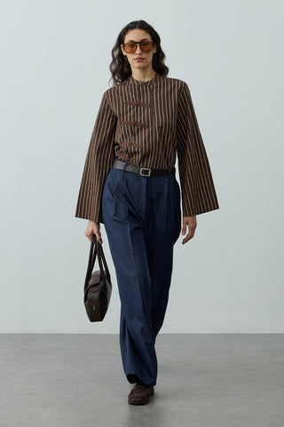 Britli Çizgili Gömlek Kahverengi