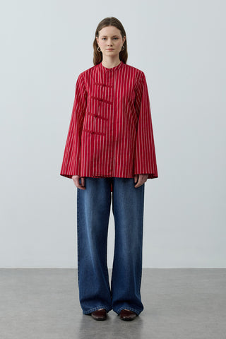 Britli Çizgili Gömlek Kırmızı