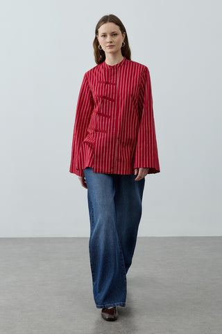 Britli Çizgili Gömlek Kırmızı