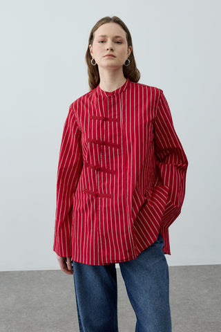 Britli Çizgili Gömlek Kırmızı
