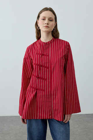 Britli Çizgili Gömlek Kırmızı