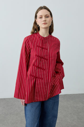 Britli Çizgili Gömlek Kırmızı