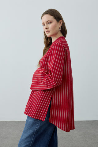 Britli Çizgili Gömlek Kırmızı
