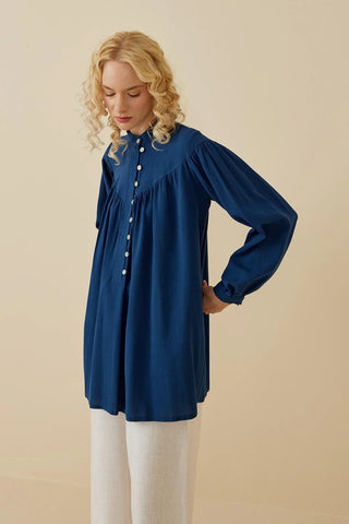Britli Keten Gömlek Mavi - Fahhar Design