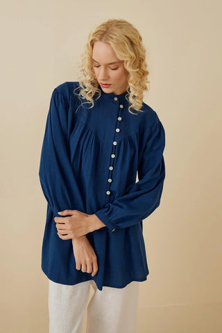 Britli Keten Gömlek Mavi - Fahhar Design
