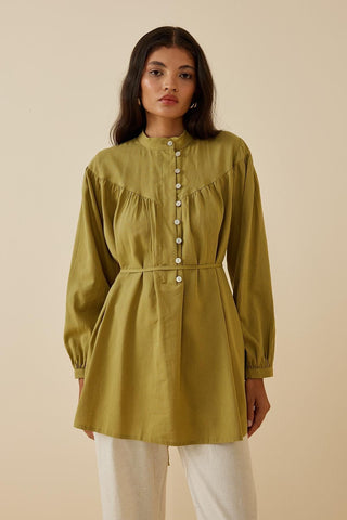 Britli Keten Gömlek Yeşil - Fahhar Design