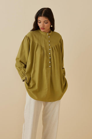 Britli Keten Gömlek Yeşil - Fahhar Design