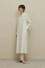 Britli Keten Maxi Gömlek Beyaz