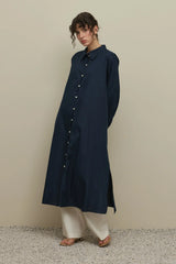 Britli Linen Maxi Shirt Navy Blue