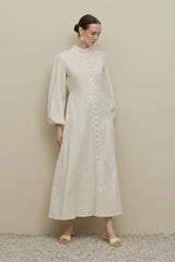 Britli Lyocell Keten Elbise Beyaz