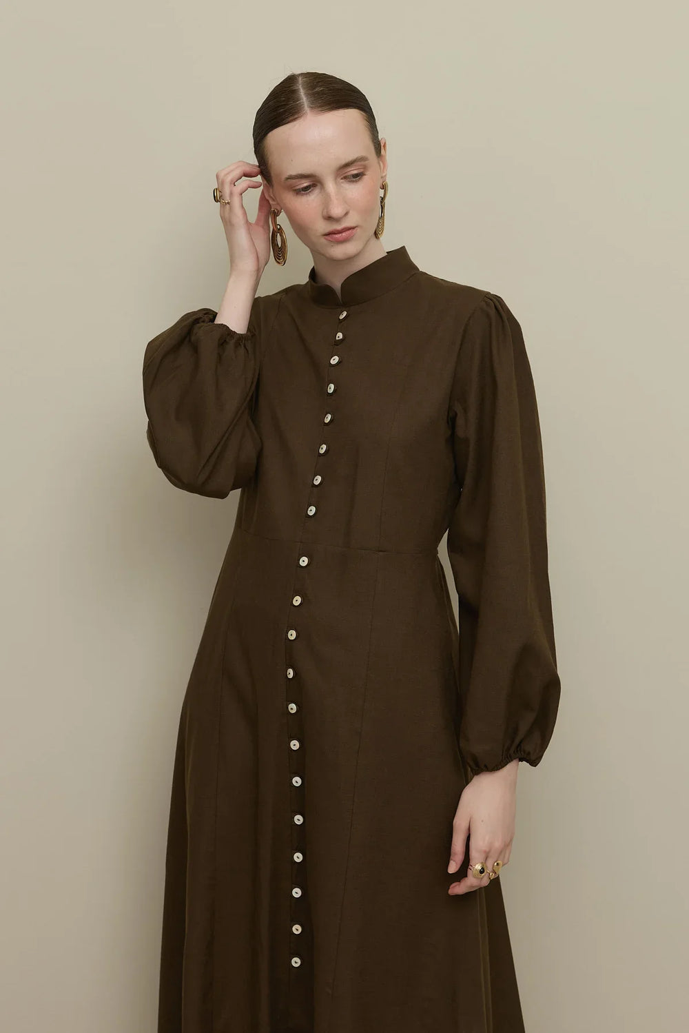 Britli Lyocell Linen Dress Brown