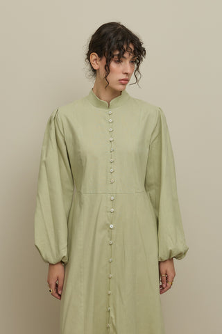 Britli Lyocell Keten Elbise Mint