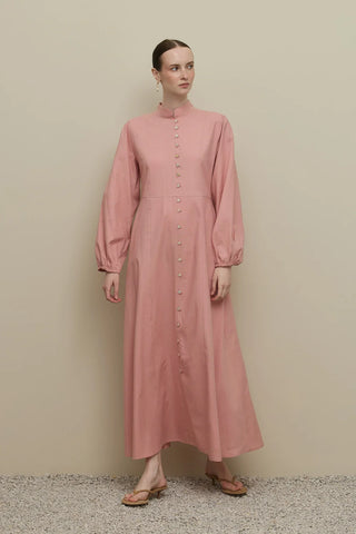 Britli Lyocell Keten Elbise Pembe