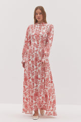 Brodeli Desenli Elbise Kırmızı