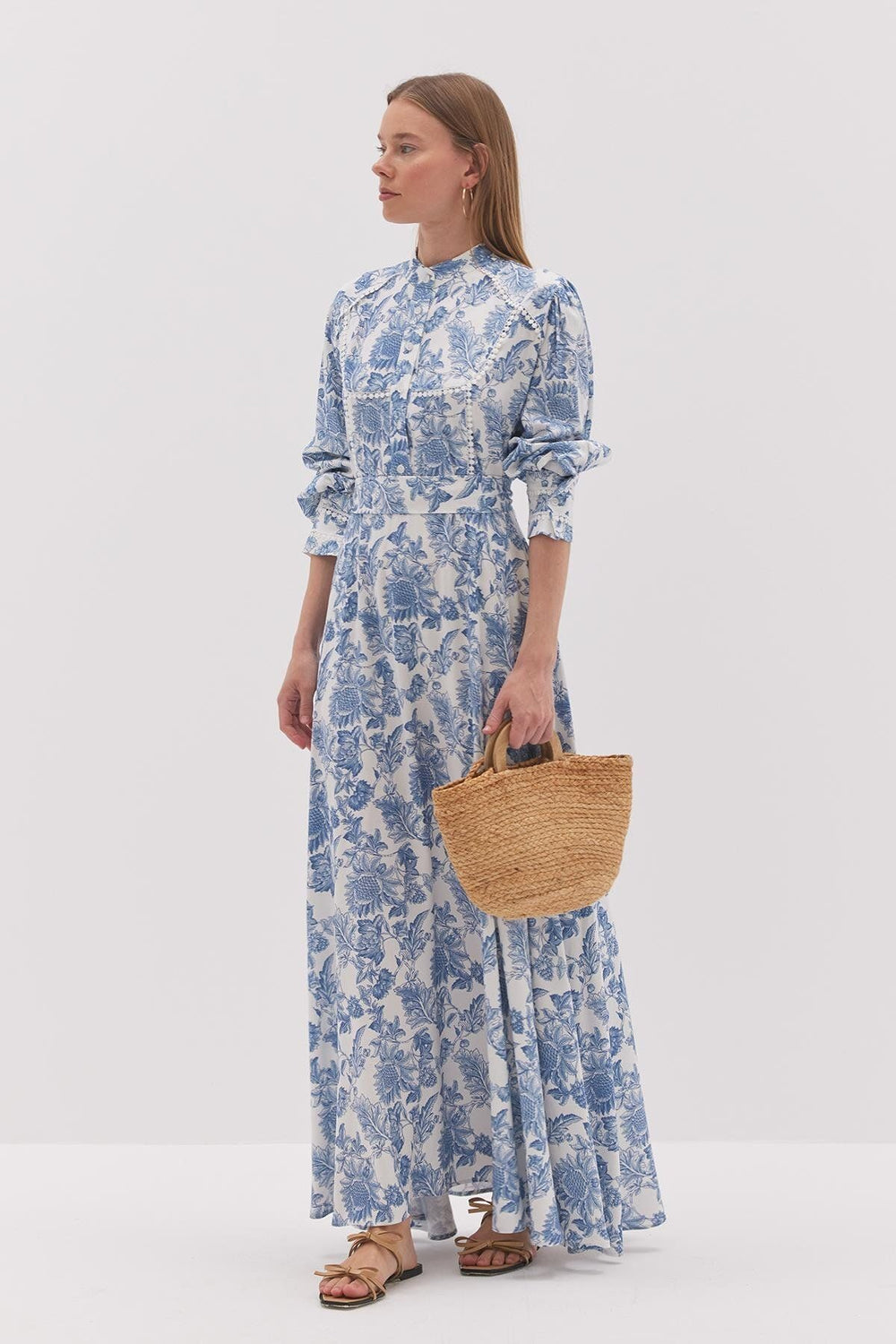 Embroidered Patterned Dress Blue