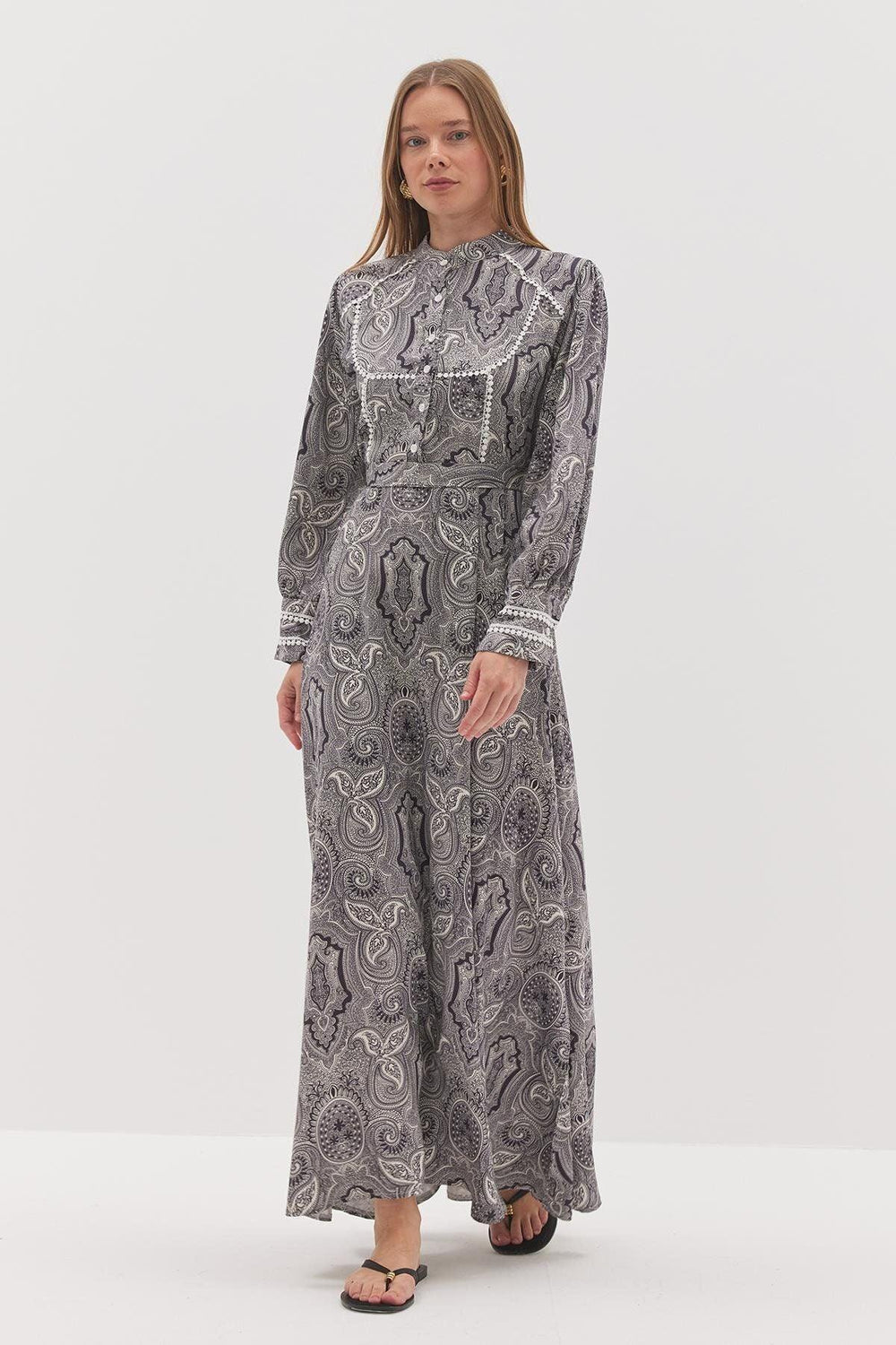 Embroidered Patterned Dress Black