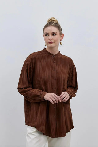 Bürümcük Rahat Kadın Gömlek Kahverengi - Fahhar Design