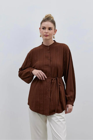 Bürümcük Rahat Kadın Gömlek Kahverengi - Fahhar Design