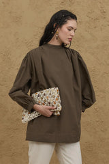 Shirt with Gathered Detail Khaki