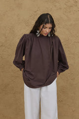 Shirt with Gathered Detail in Brown