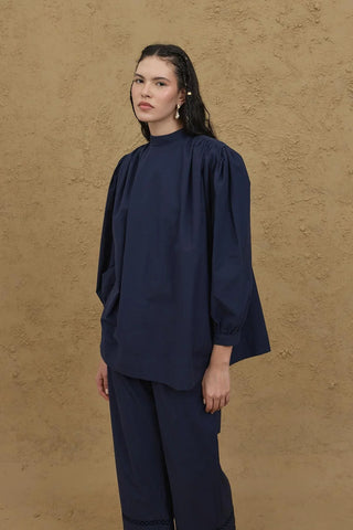 Büzgü Detaylı Gömlek Lacivert - Fahhar Design