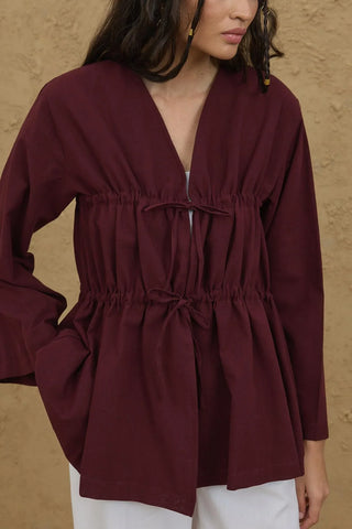 Büzgü Detaylı Kimono Bordo - Fahhar Design