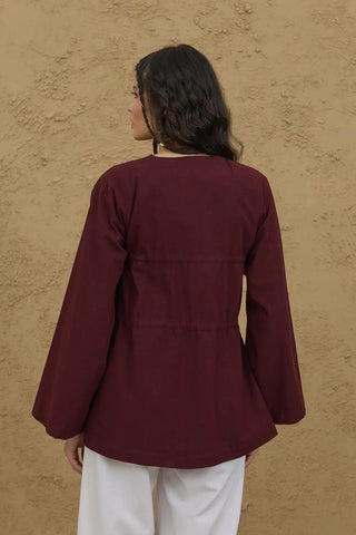 Büzgü Detaylı Kimono Bordo - Fahhar Design