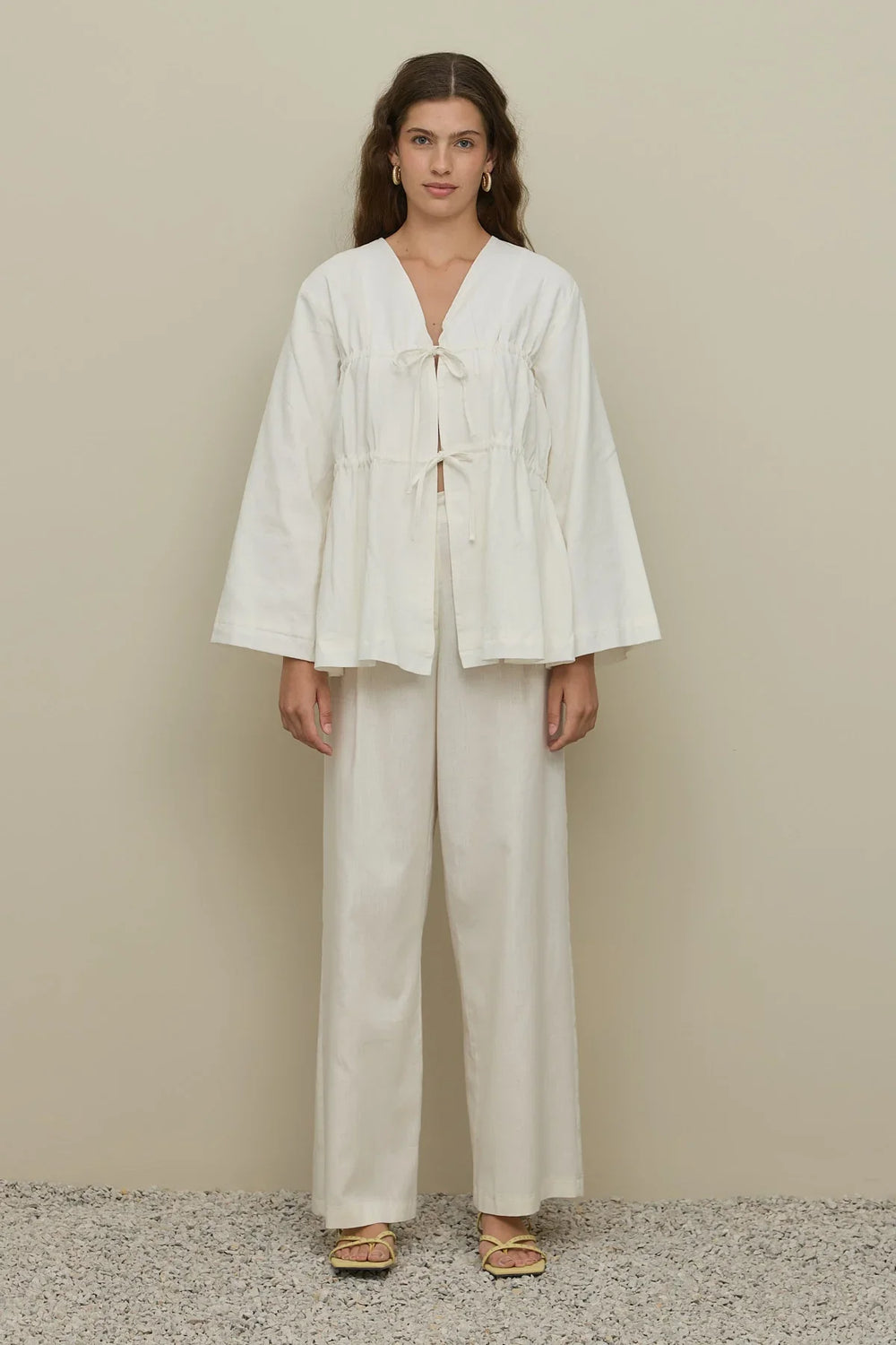 Ecru Kimono with Gathered Detail