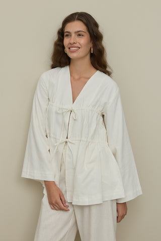 Büzgü Detaylı Kimono Ekru