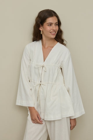 Büzgü Detaylı Kimono Ekru