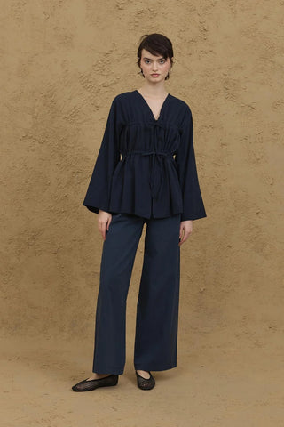 Büzgü Detaylı Kimono Lacivert