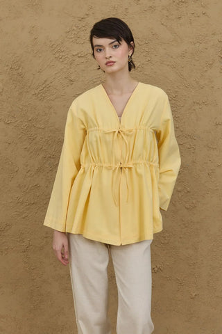 Büzgü Detaylı Kimono Sarı