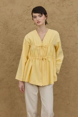Büzgü Detaylı Kimono Sarı