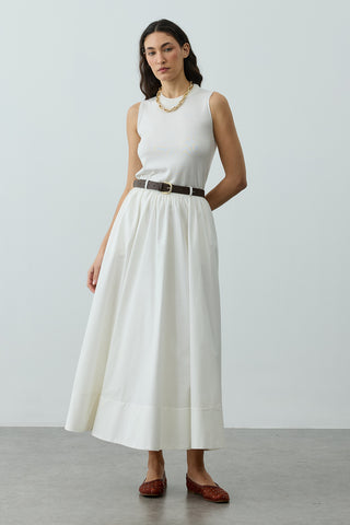 Büzgü Detaylı Maxi Etek Ekru