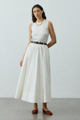 Büzgü Detaylı Maxi Etek Ekru