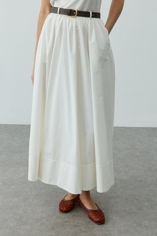 Büzgü Detaylı Maxi Etek Ekru