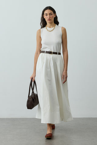 Büzgü Detaylı Maxi Etek Ekru