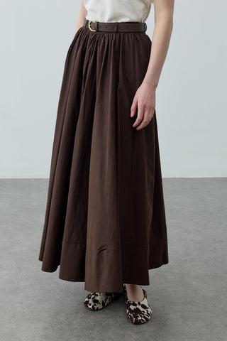 Büzgü Detaylı Maxi Etek Kahverengi