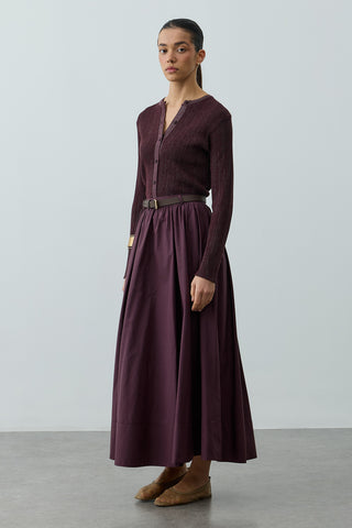 Büzgü Detaylı Maxi Etek Mürdüm