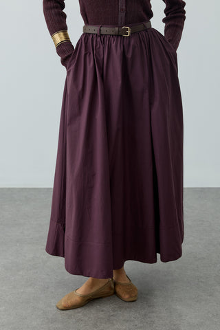 Büzgü Detaylı Maxi Etek Mürdüm