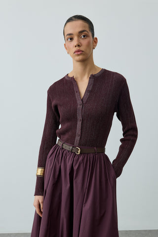 Büzgü Detaylı Maxi Etek Mürdüm