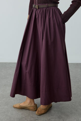 Büzgü Detaylı Maxi Etek Mürdüm